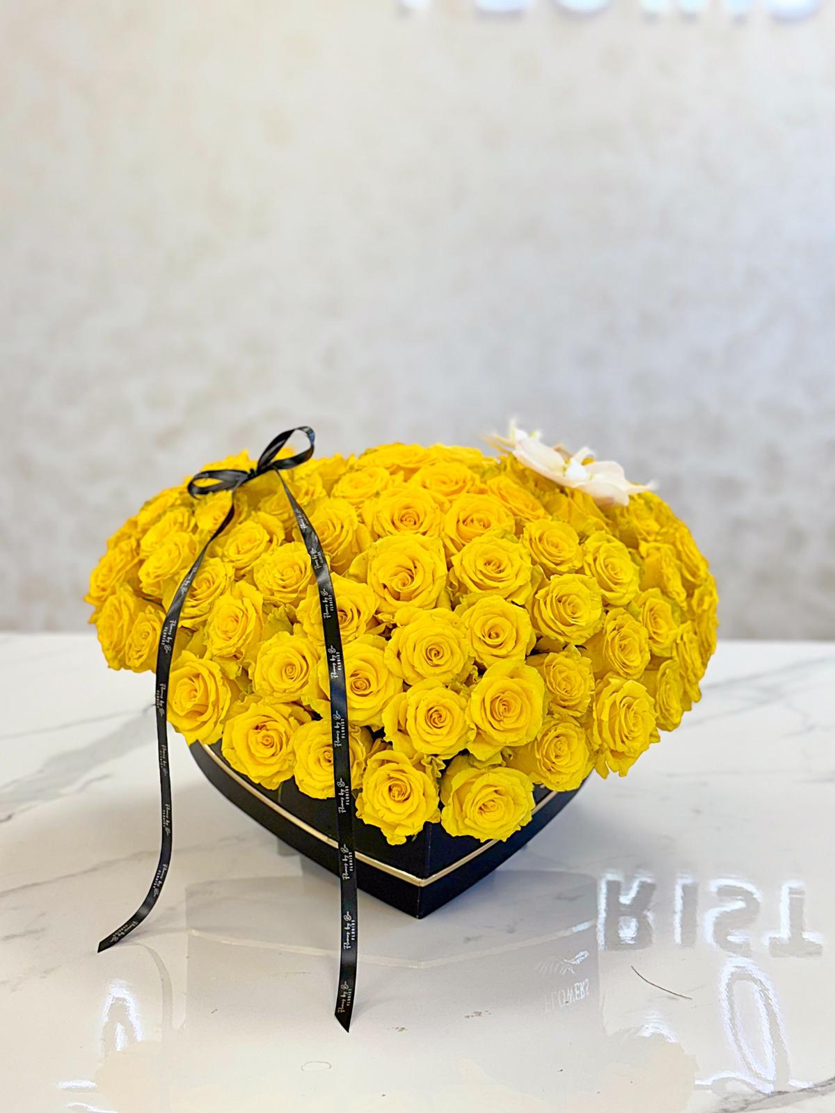 Yellow Roses Heart Shape Yellow rose heart shape box - Flowers By Bee