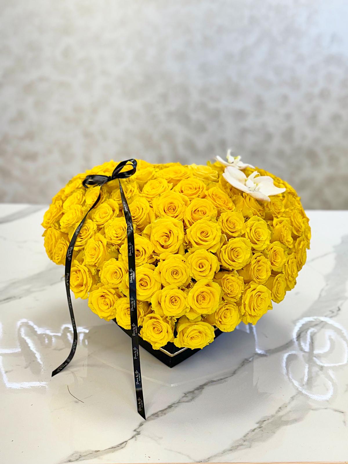 Yellow Roses Heart Shape Yellow rose heart shape box - Flowers By Bee