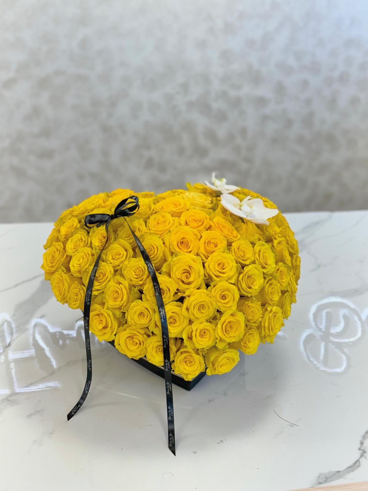 Yellow Roses Heart Shape Yellow rose heart shape box - Flowers By Bee