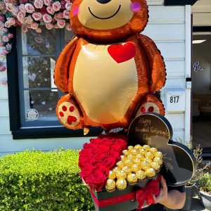 Heart chocolate rose box with bear