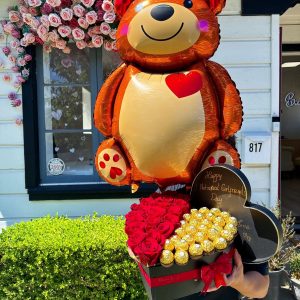 Heart chocolate rose box with bear